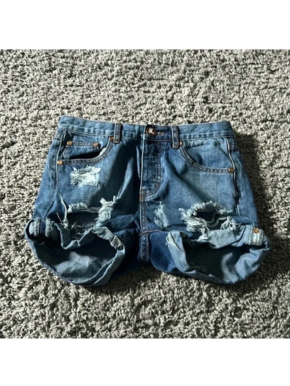 Topshop Men's Distressed Blue Denim Shorts